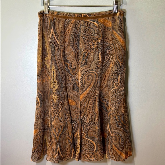 Anne Klein 100% Silk Bronze Paisley Knee-Length A-Line Skirt Ladies 4 - Picture 1 of 15